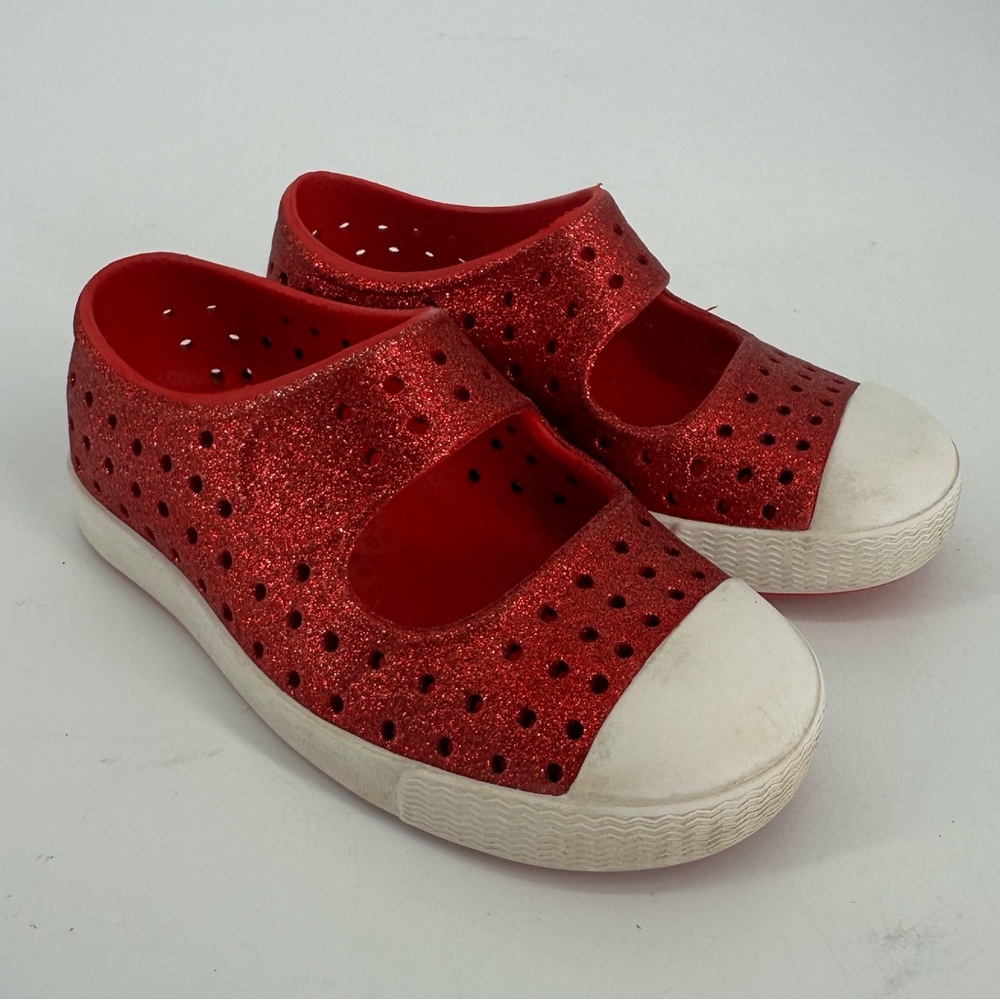 Native Shoes Jefferson Juniper Bling Shoes Slip On Red Glitter Toddler Girl C7